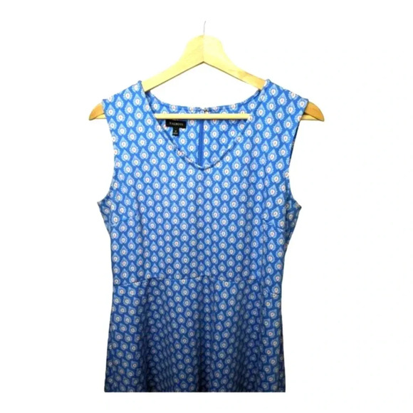 Talbots Womens Fit & Flare Blue Sleeveless Midi Printed V-Neck Dress Size Medium - Picture 2 of 12